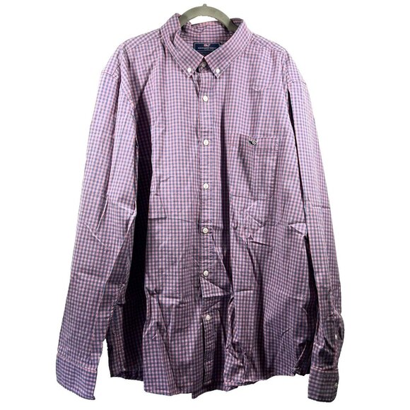 Vineyard Vines Men's Dress Shirt Large Pink Blue Check Whale Slim Tucker Shirt - Picture 1 of 7